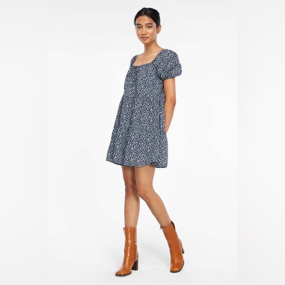 LACAUSA x Anthropologie Playa Boho Flowy Mini Dress in Blue Magic Mushroom